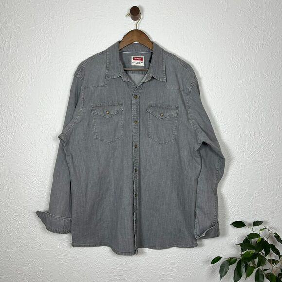 Wrangler Men's XL Indigo Gray Denim Pearl Snap Long Sleeve Western Button Up - Picture 4 of 11